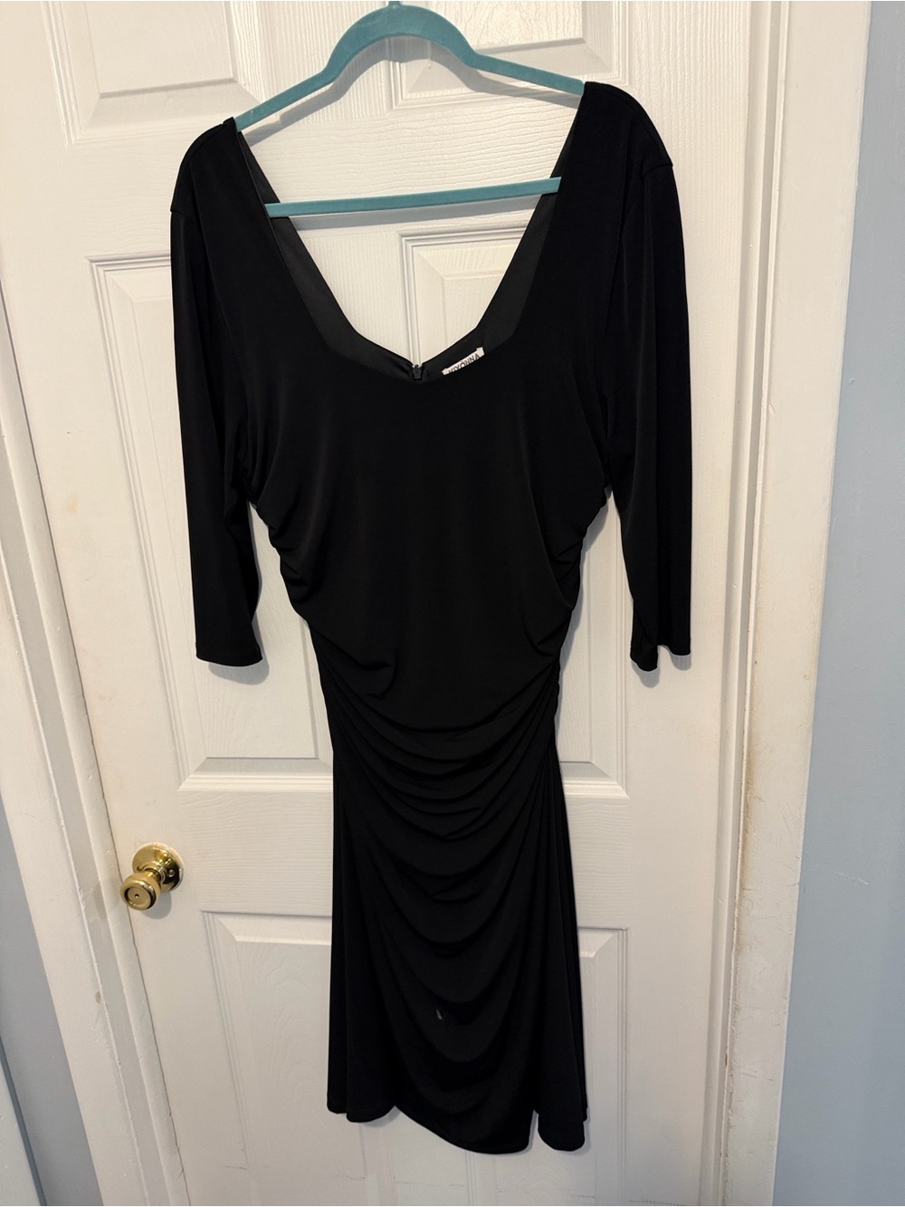 Kiyonna Black Ruched Draped Midi Dress Long Sleeve Stretch